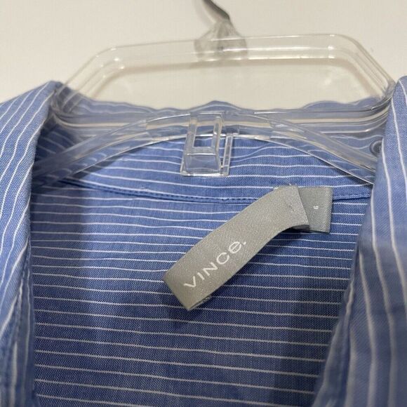 VINCE. blue pinstriped button down long sleeve casual cotton shirt size US 6 - Picture 2 of 5